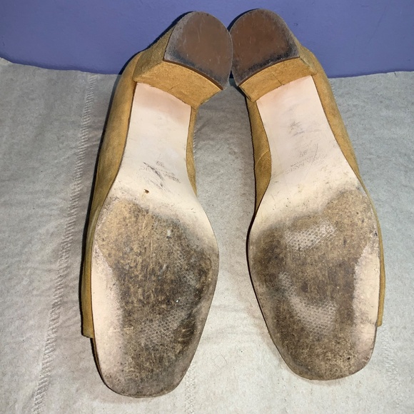 Zara mustard yellow suede open toe block heels shoes Sz 8 - Picture 5 of 7